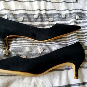 Black J Crew suede size 12 with kitten heel.